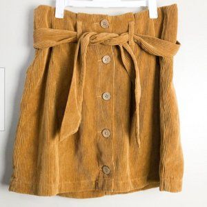 Mustard Corduroy Belted Mini Skirt Womens - LE LIS